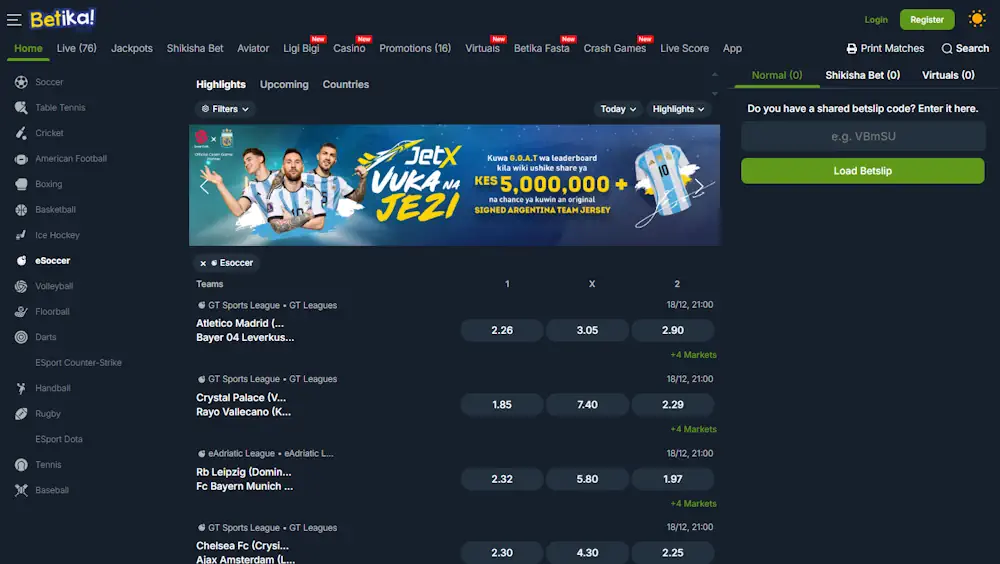 Betika Sportsbook and Casino Screenshot